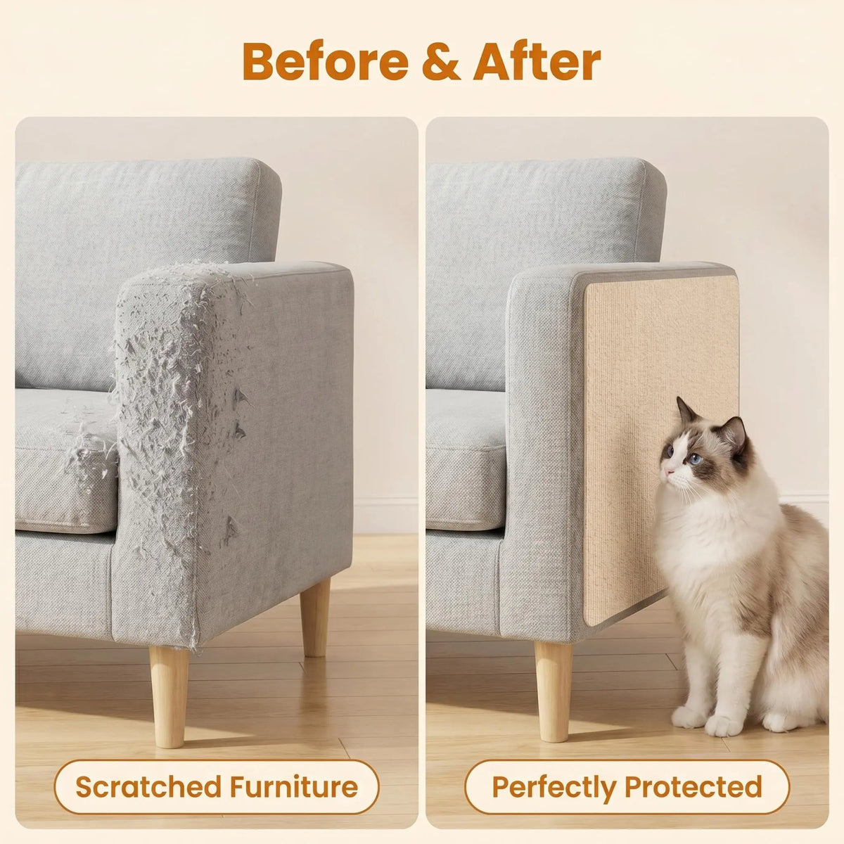 Cat Scratch Protector for Home Furniture - 11.85" x 39.3" Easy Installation Anti-Scratch Sticky Pad, Protects Leather Couch Arms & Corners, Iridescent Stained Glass Decorative Window Film, Sofa Arms by Sohochic