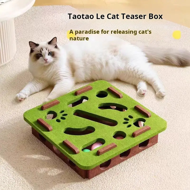 Green Maze Ball Cat Toy - Felt Surface with Animal Print, Engaging Track Design for Indoor Kittens, Universal Size Exercise Aid for Boredom Relief