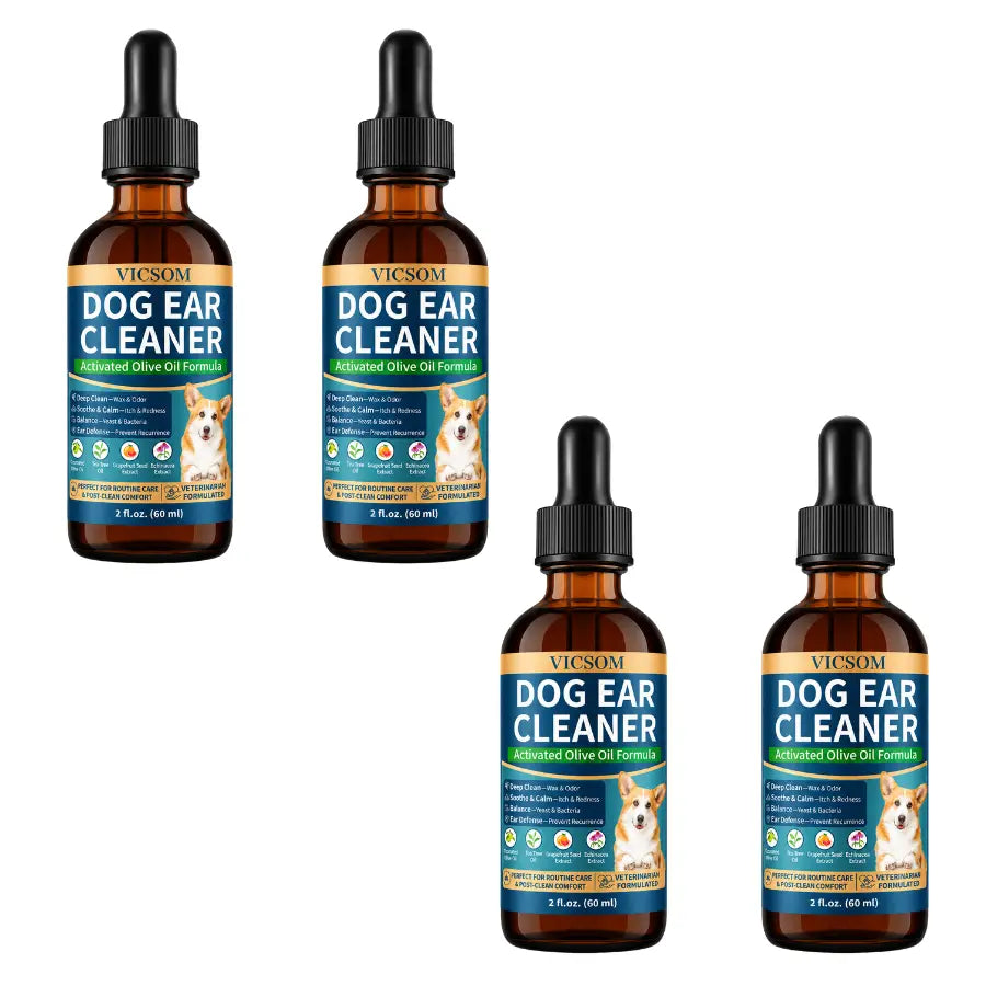 VICSOM Alcohol-Free Dog Ear Cleaner - 60ml Ozonated Olive Oil and Botanical Formula for Wax Removal, Dirt and Debris Control, and Routine Grooming with Ear Freshening Benefits