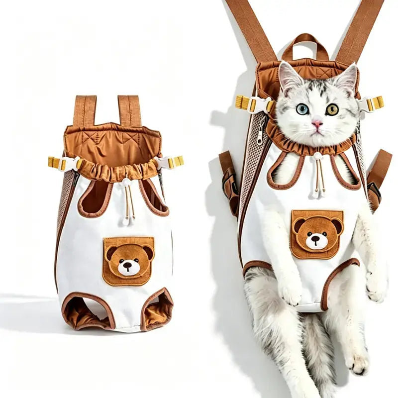 Double-Strap Mesh Fabric Pet Carrier Backpack - Lightweight, Breathable, and Durable Travel Pack for Dogs and Cats for Outdoor Adventures and Camping