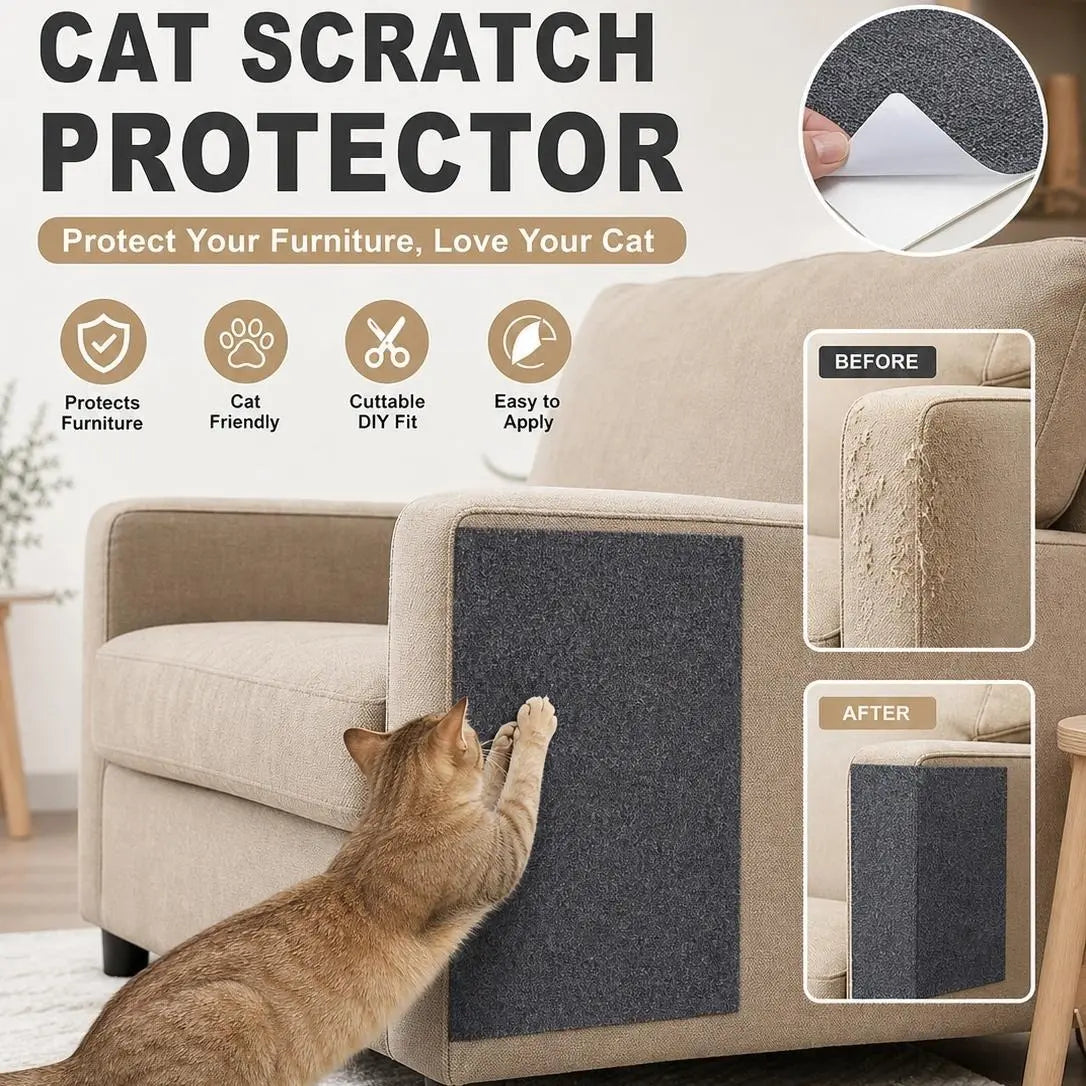 Cat Scratch Protector for Home Furniture - 11.85" x 39.3" Easy Installation Anti-Scratch Sticky Pad, Protects Leather Couch Arms & Corners, Iridescent Stained Glass Decorative Window Film, Sofa Arms by Sohochic