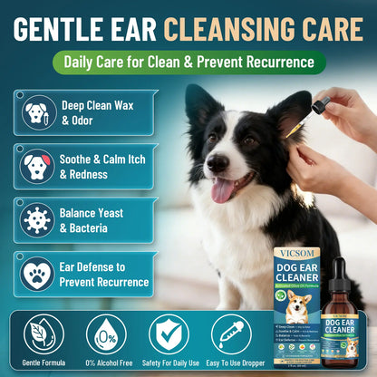 VICSOM Alcohol-Free Dog Ear Cleaner - 60ml Ozonated Olive Oil and Botanical Formula for Wax Removal, Dirt and Debris Control, and Routine Grooming with Ear Freshening Benefits