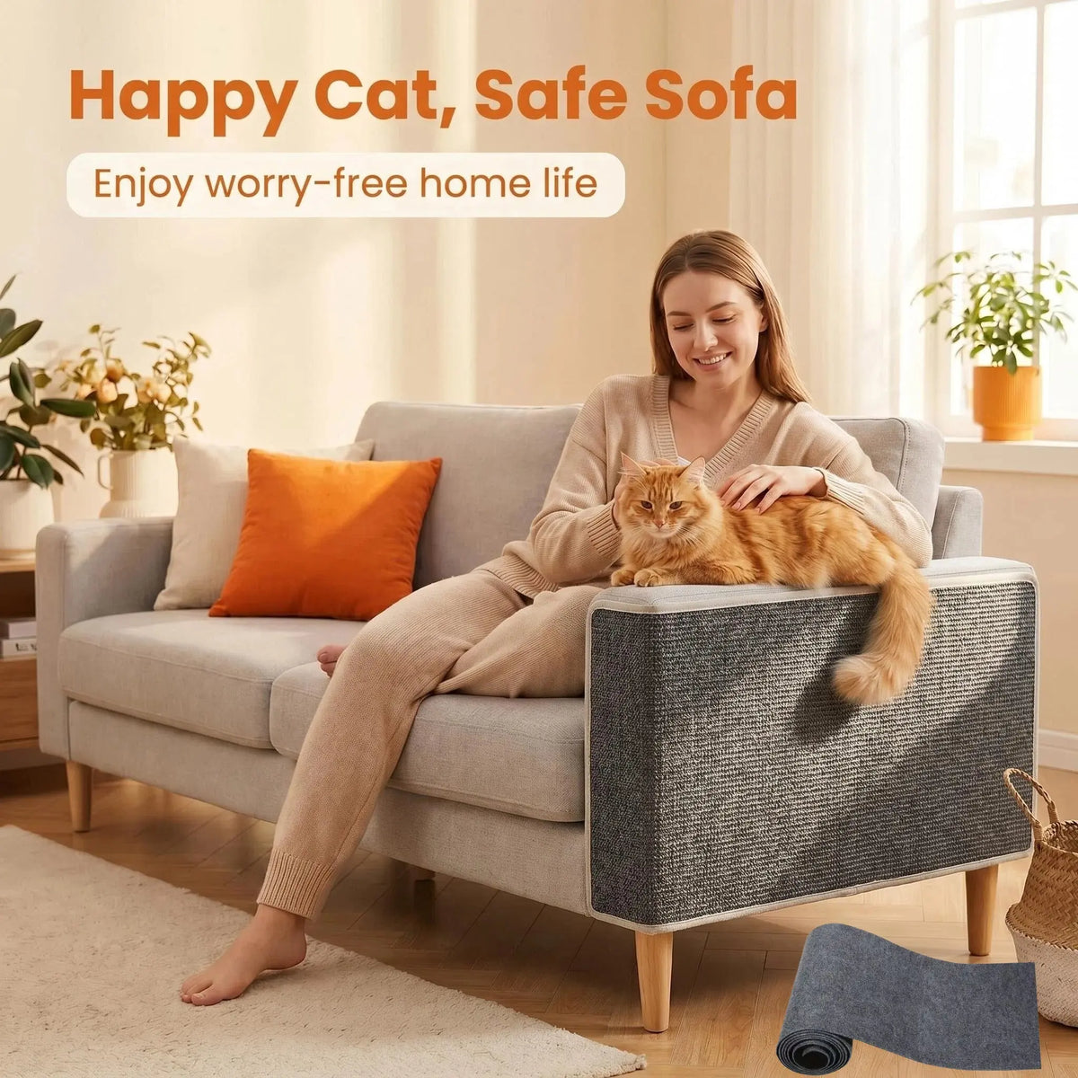 Cat Scratch Protector for Home Furniture - 11.85" x 39.3" Easy Installation Anti-Scratch Sticky Pad, Protects Leather Couch Arms & Corners, Iridescent Stained Glass Decorative Window Film, Sofa Arms by Sohochic