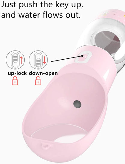 Portable Dog Water Bottle with Food Storage Container, Dishwasher Safe - Pink