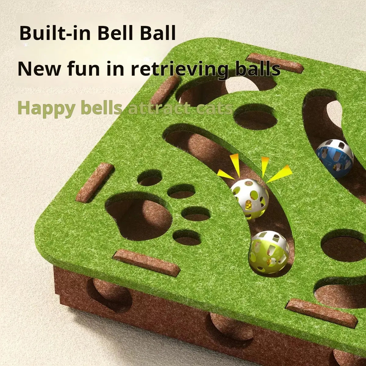 Green Maze Ball Cat Toy - Felt Surface with Animal Print, Engaging Track Design for Indoor Kittens, Universal Size Exercise Aid for Boredom Relief