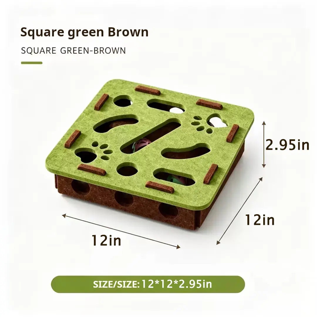 Green Maze Ball Cat Toy - Felt Surface with Animal Print, Engaging Track Design for Indoor Kittens, Universal Size Exercise Aid for Boredom Relief
