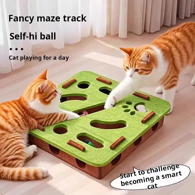 Green Maze Ball Cat Toy - Felt Surface with Animal Print, Engaging Track Design for Indoor Kittens, Universal Size Exercise Aid for Boredom Relief