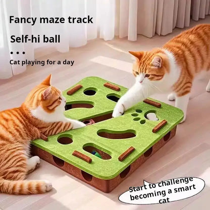 Green Maze Ball Cat Toy - Felt Surface with Animal Print, Engaging Track Design for Indoor Kittens, Universal Size Exercise Aid for Boredom Relief