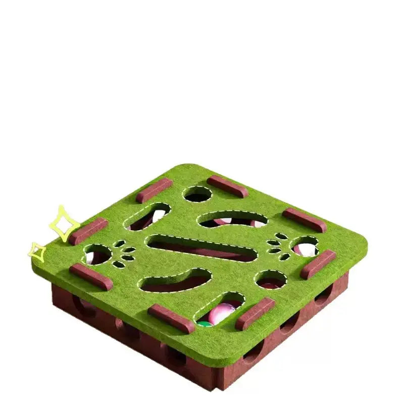 Green Maze Ball Cat Toy - Felt Surface with Animal Print, Engaging Track Design for Indoor Kittens, Universal Size Exercise Aid for Boredom Relief