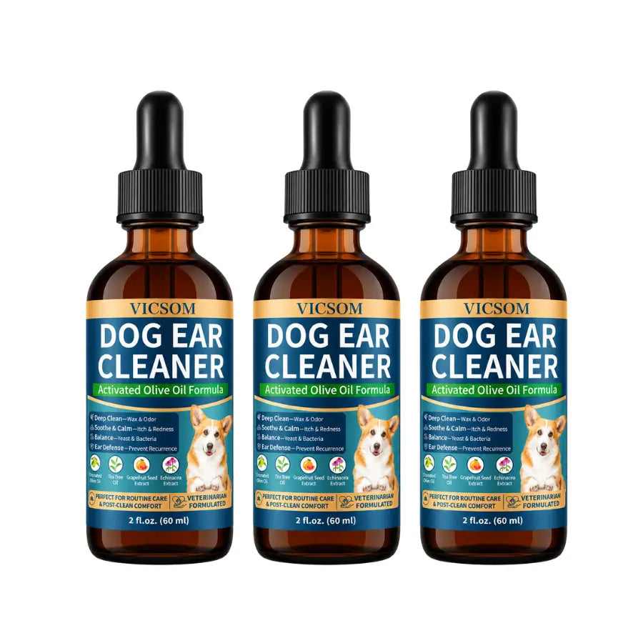 VICSOM Alcohol-Free Dog Ear Cleaner - 60ml Ozonated Olive Oil and Botanical Formula for Wax Removal, Dirt and Debris Control, and Routine Grooming with Ear Freshening Benefits