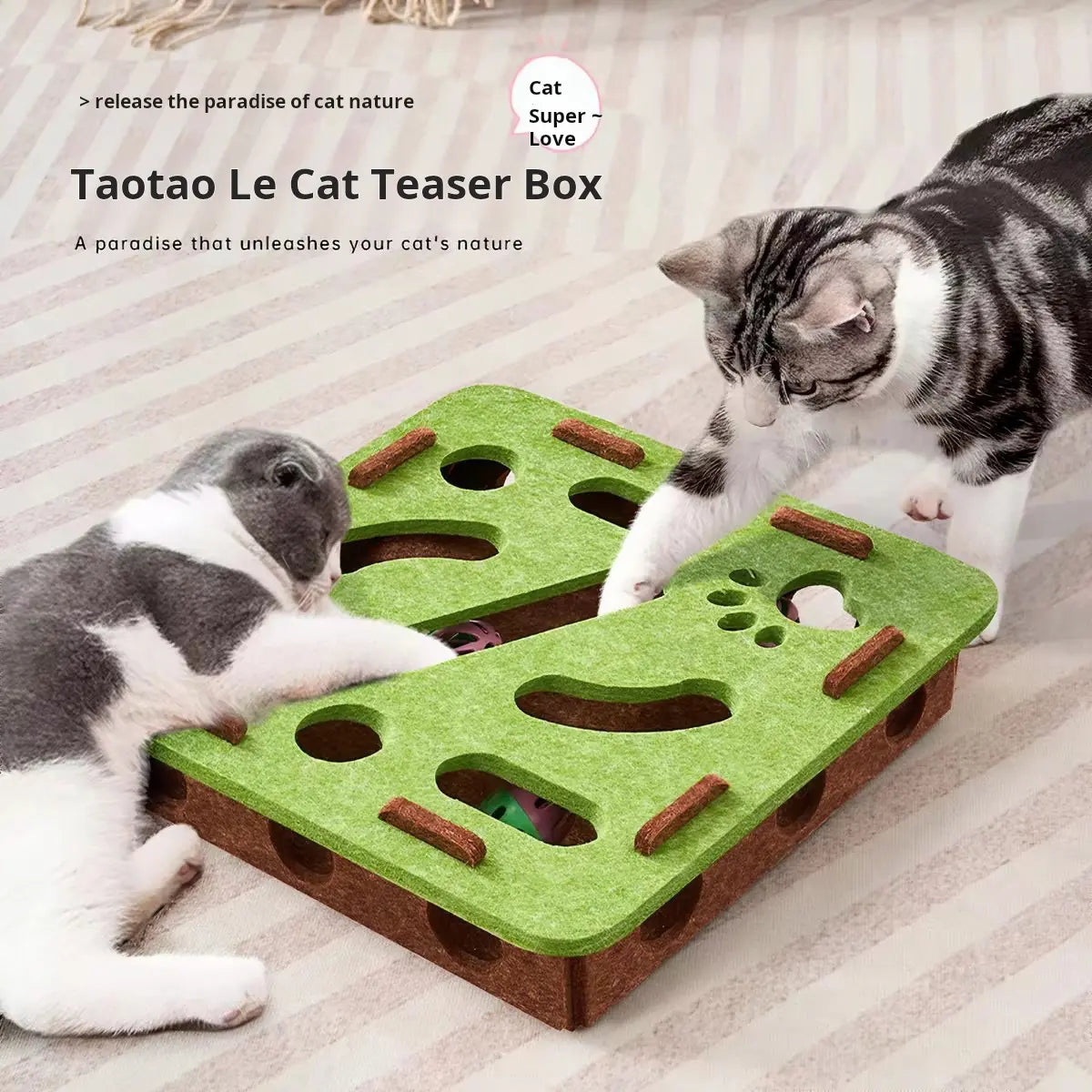 Green Maze Ball Cat Toy - Felt Surface with Animal Print, Engaging Track Design for Indoor Kittens, Universal Size Exercise Aid for Boredom Relief