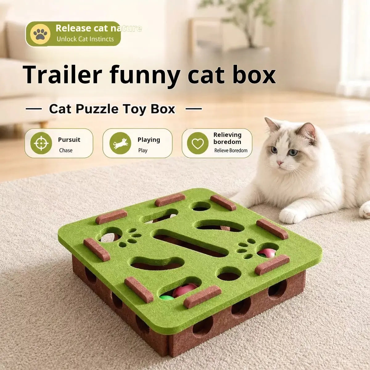 Green Maze Ball Cat Toy - Felt Surface with Animal Print, Engaging Track Design for Indoor Kittens, Universal Size Exercise Aid for Boredom Relief