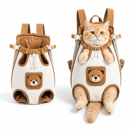 Double-Strap Mesh Fabric Pet Carrier Backpack - Lightweight, Breathable, and Durable Travel Pack for Dogs and Cats for Outdoor Adventures and Camping