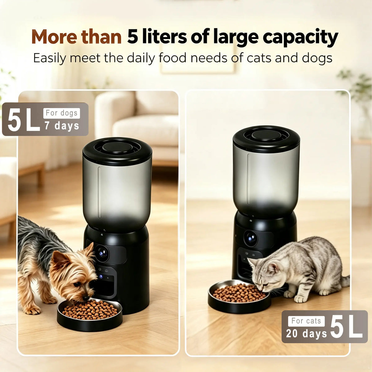 Taleboss Smart Automatic Cat Feeder with Integrated Camera, 5L Capacity, Laser Toy, 1080P HD Video, App Control, Night Vision, Dual Band Wifi Connectivity, and Two-Way Audio