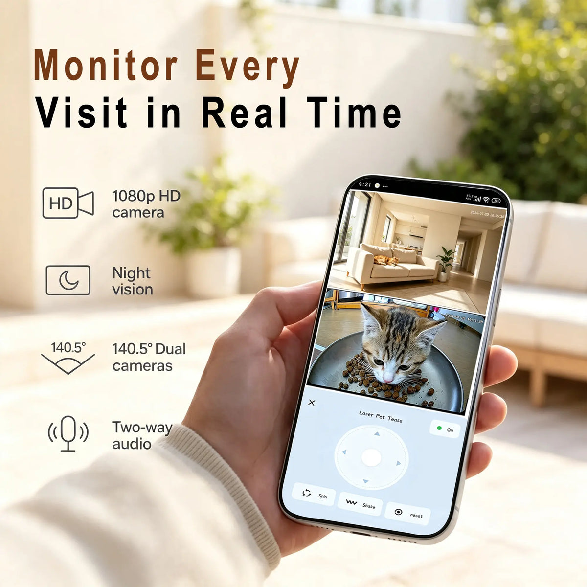 Taleboss Smart Automatic Cat Feeder with Integrated Camera, 5L Capacity, Laser Toy, 1080P HD Video, App Control, Night Vision, Dual Band Wifi Connectivity, and Two-Way Audio