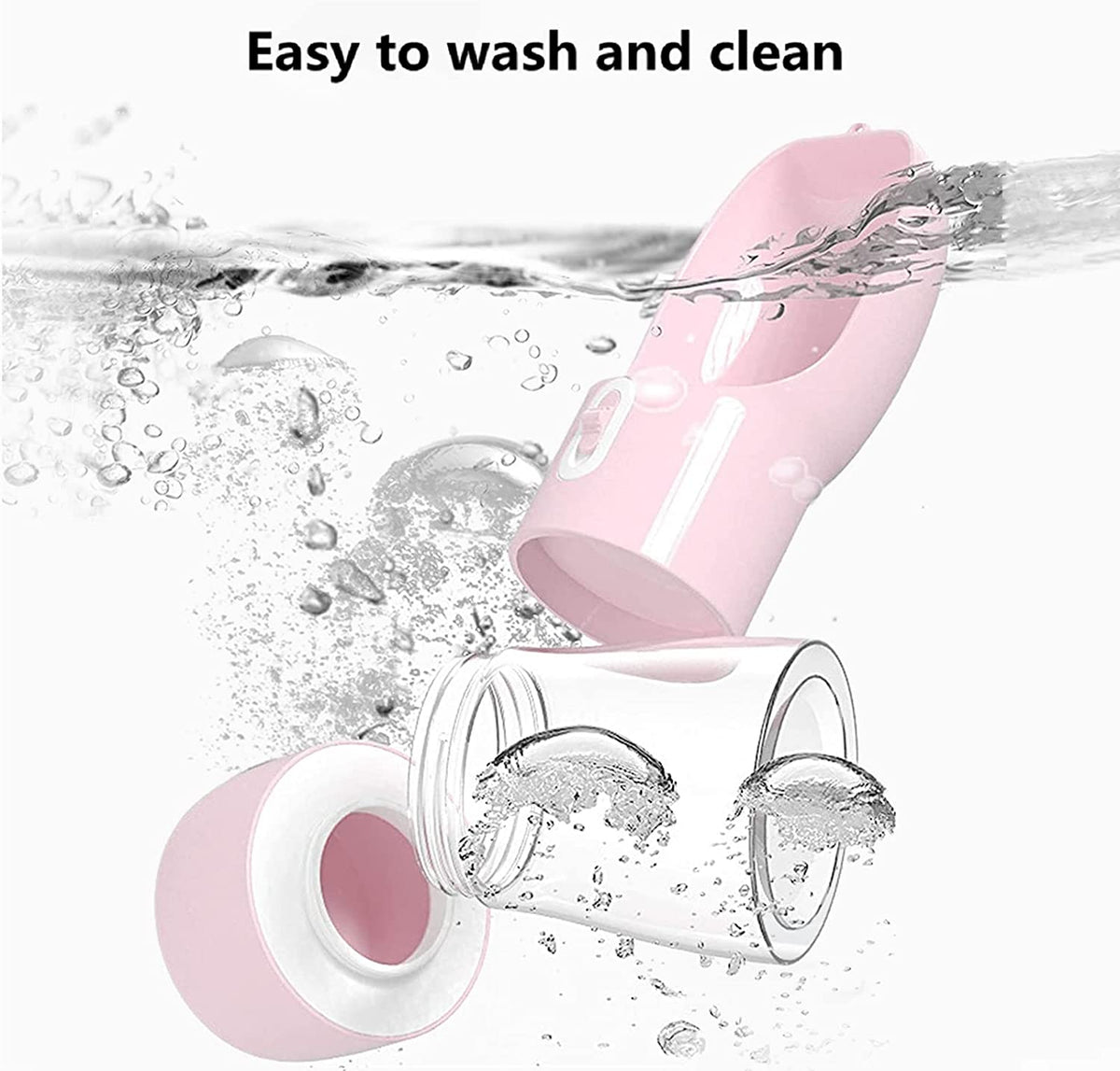 Portable Dog Water Bottle with Food Storage Container, Dishwasher Safe - Pink