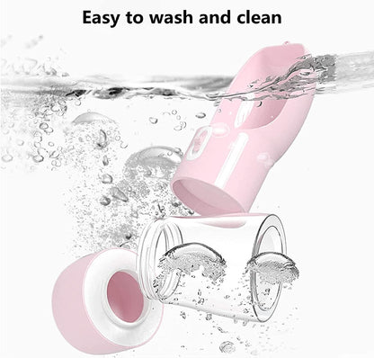 Portable Dog Water Bottle with Food Storage Container, Dishwasher Safe - Pink