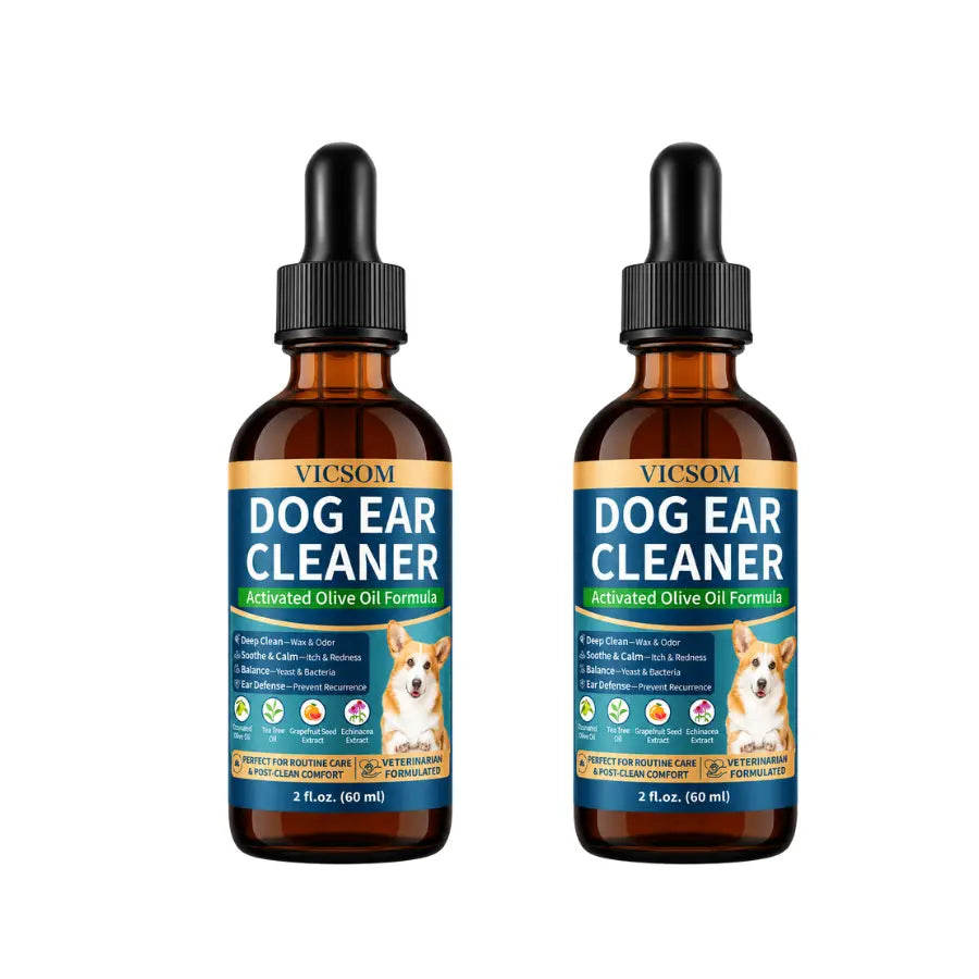 VICSOM Alcohol-Free Dog Ear Cleaner - 60ml Ozonated Olive Oil and Botanical Formula for Wax Removal, Dirt and Debris Control, and Routine Grooming with Ear Freshening Benefits