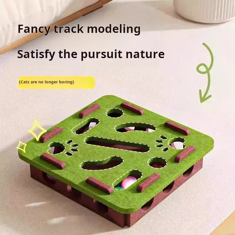 Green Maze Ball Cat Toy - Felt Surface with Animal Print, Engaging Track Design for Indoor Kittens, Universal Size Exercise Aid for Boredom Relief