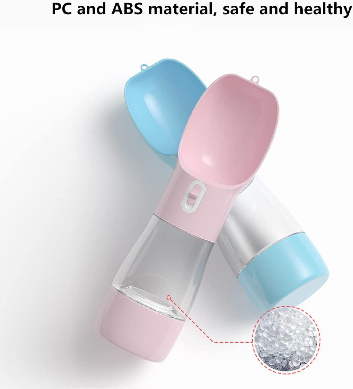 Portable Dog Water Bottle with Food Storage Container, Dishwasher Safe - Pink